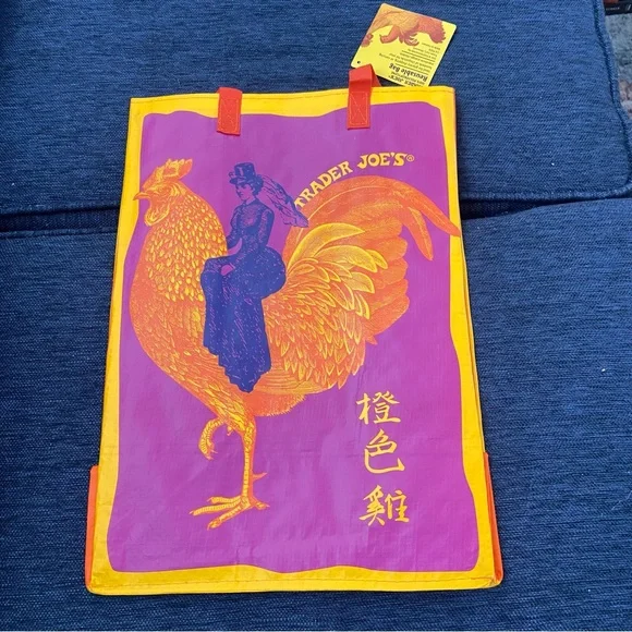 Rare Trader Joe's Colorful Chicken Tote Bag NWT - Picture 2 of 2